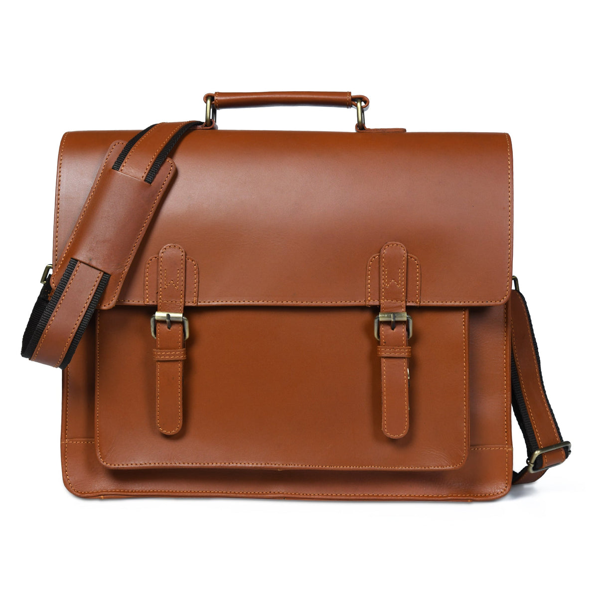 Classy Leather Bags Denver office briefcase with leather handle, multiple compartments, and sleek design for professional use.