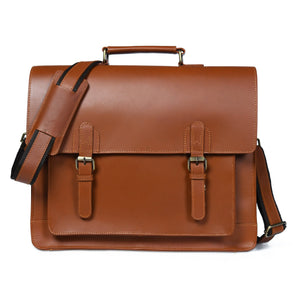 Classy Leather Bags Denver office briefcase with leather handle, multiple compartments, and sleek design for professional use.