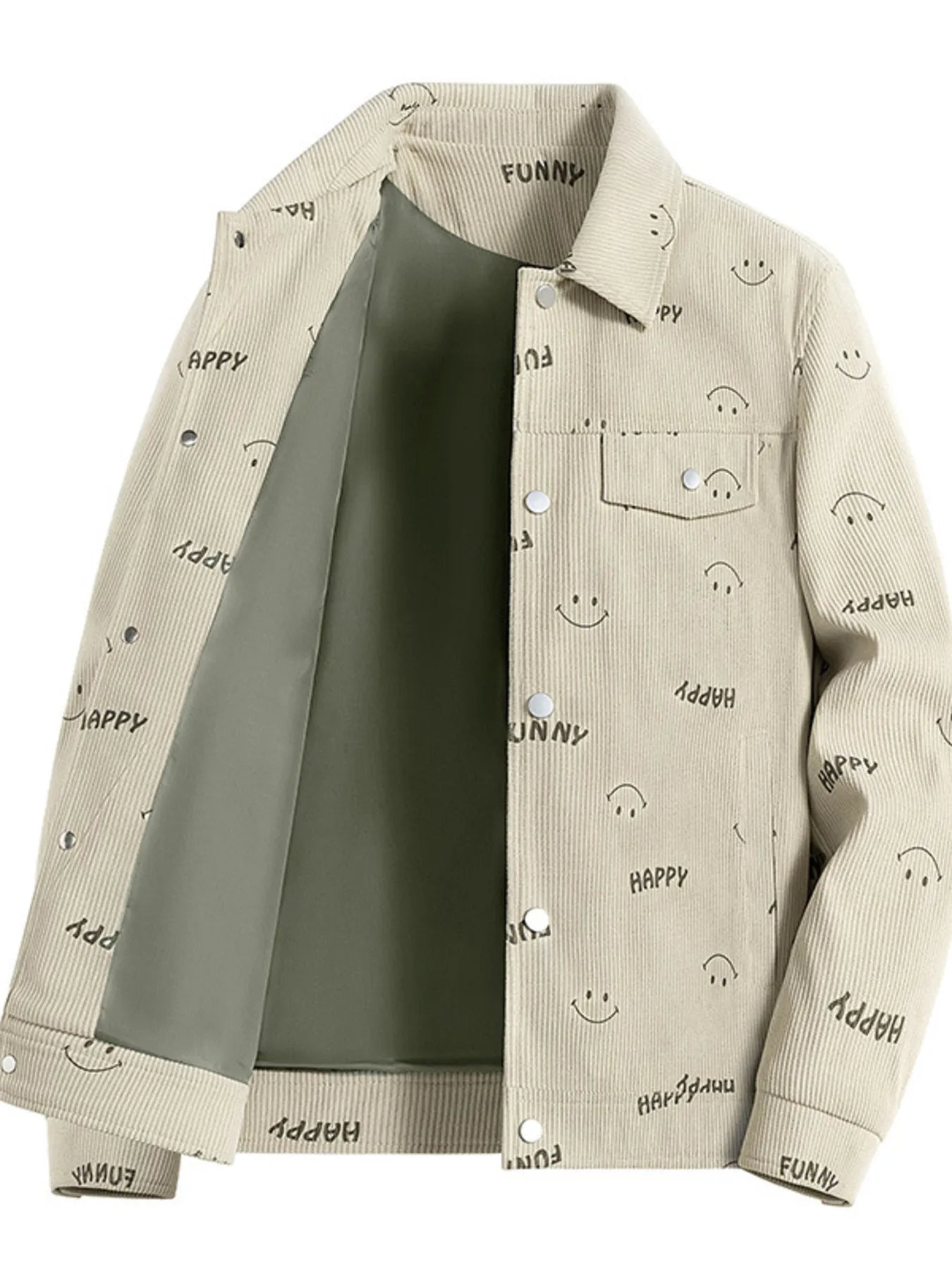 Men's Plus Size Smiley Face Print Snap Down Casual Jacket - Farnelli