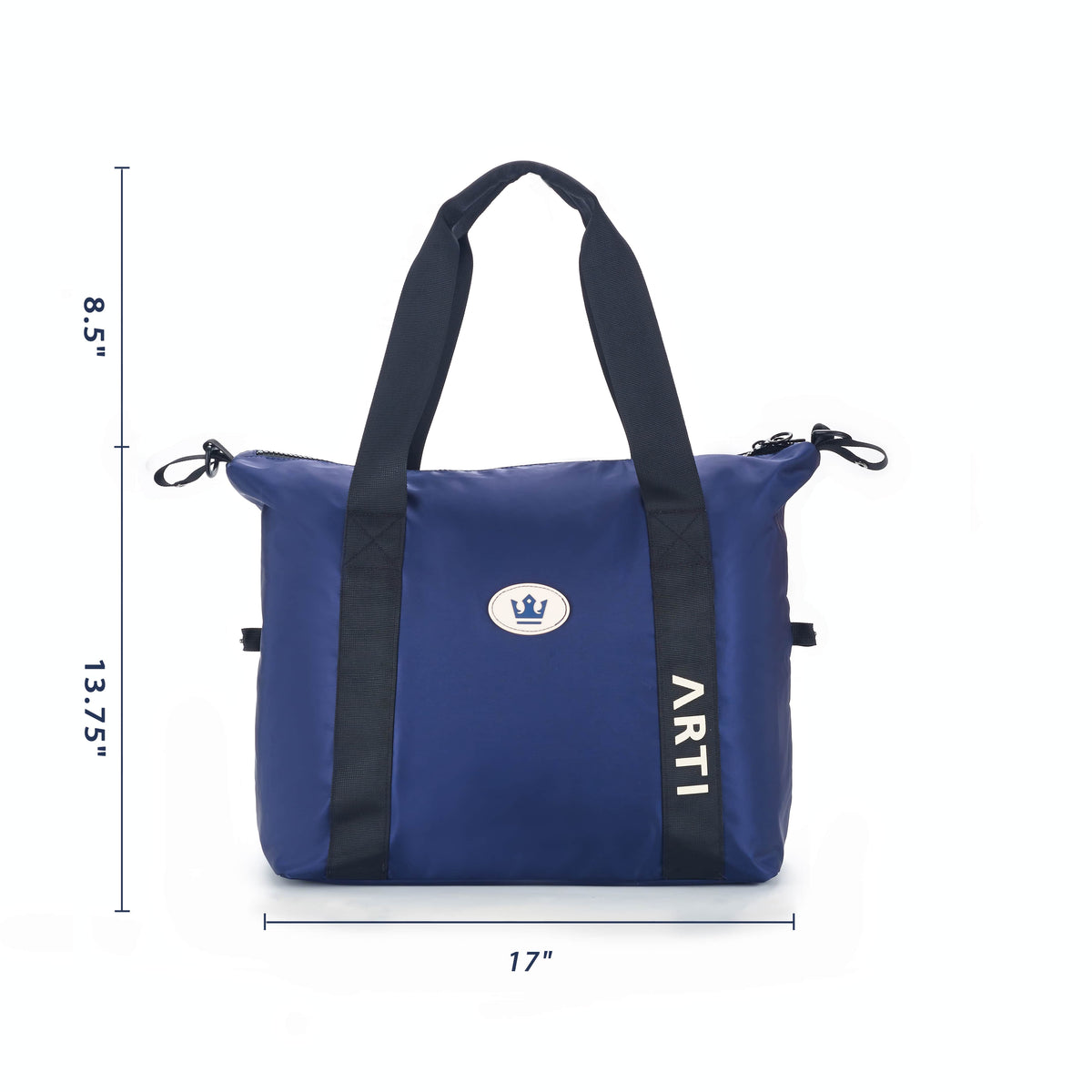 ARTI navy duffle bag with spacious zippered compartment and sturdy carry handles