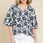 BOMBOM Floral Decorative Button V-Neck Top - Farnelli