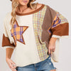 SAGE + FIG Full Size Round Neck Plaid Star Patch T-Shirt Plus Size - Mocha