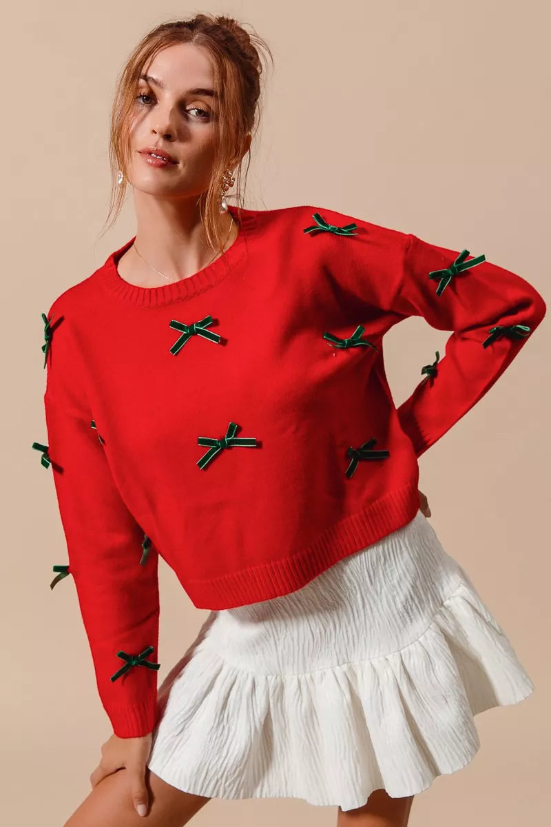 SO ME Ribbon Bow Applique Sweater - Farnelli