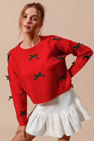 SO ME Ribbon Bow Applique Sweater - Farnelli