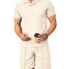 Men's Plus Size Short Sleeve Top and Shorts Set - Khaki