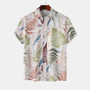 Men's Tropical Fern Print Short Sleeve Button-Up Shirt - Farnelli