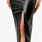 CLEARANCE - La Scala 26019 Mid Length PU leather Pencil Black Skirt (Small)