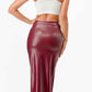 CLEARANCE - La Scala 26019 Mid Length PU leather Pencil Black Skirt (Small)