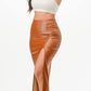 CLEARANCE - La Scala 26019 Mid Length PU leather Pencil Burgundy Skirt (Small) (Copy)