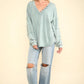 VERY J Washed V-Neck Exposed Seam Knit Top - Farnelli