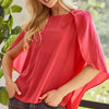 BiBi Woven Top With Fold Over Back Detail - RED CORAL