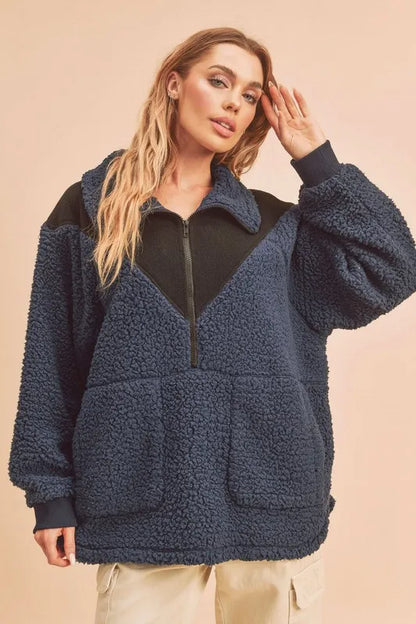 Aemi+Co Two Tone Half Zip Fleece Sweatshirt - Farnelli