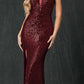 Juliet 264 Long Fitted Sequin Dress Sheer Sides