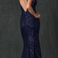 Juliet 264 Long Fitted Sequin Dress Sheer Sides