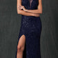 Juliet 264 Long Fitted Sequin Dress Sheer Sides
