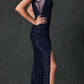Juliet 264 Long Fitted Sequin Dress Sheer Sides