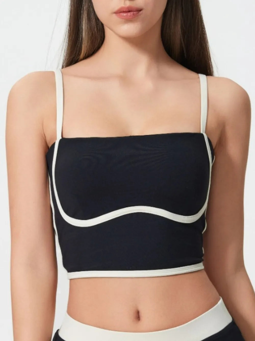 Millennia Contrast Trim Square Neck Active Cami with Detachable Chest Pads - Farnelli