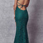 Juliet 266 Embroidered Lace Fitted Evening Dress Side Slit