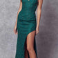 Juliet 266 Embroidered Lace Fitted Evening Dress Side Slit