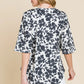 BOMBOM Floral Decorative Button V-Neck Top - Farnelli