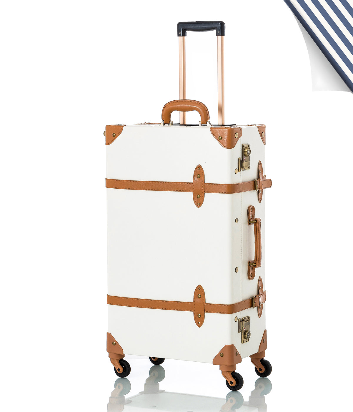 COTRUNKAGE Minimalism XL Check-in suitcase in Pearl White with sleek design and sturdy handle, ready for travel.