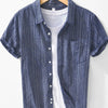 Men's Striped Collared Neck Short Sleeve Shirt - Dark Blue