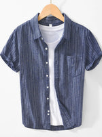 Men's Striped Collared Neck Short Sleeve Shirt - Farnelli