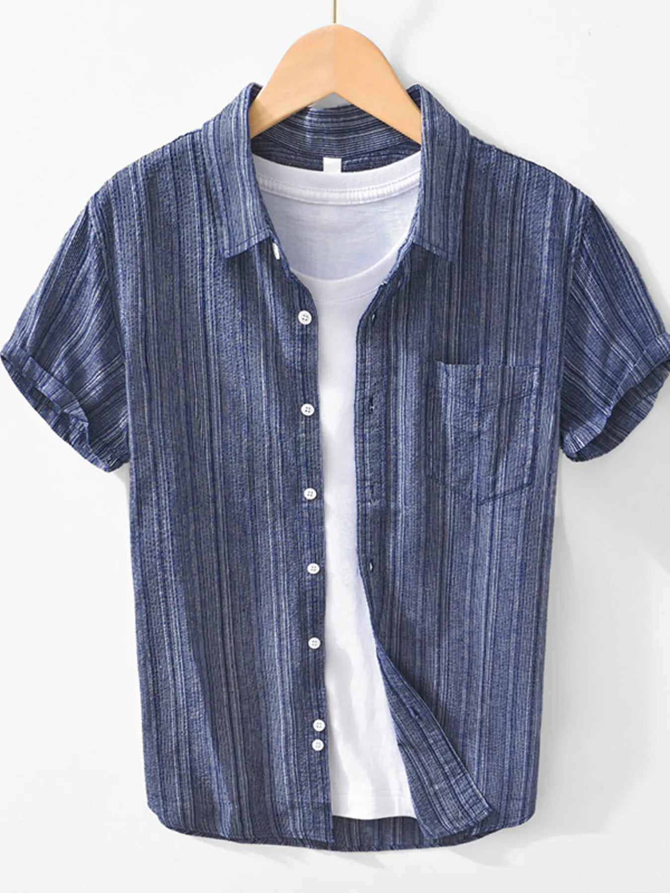 Men's Striped Collared Neck Short Sleeve Shirt - Farnelli