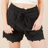 VERY J Lace Contrast Detail Woven Shorts - BLACK