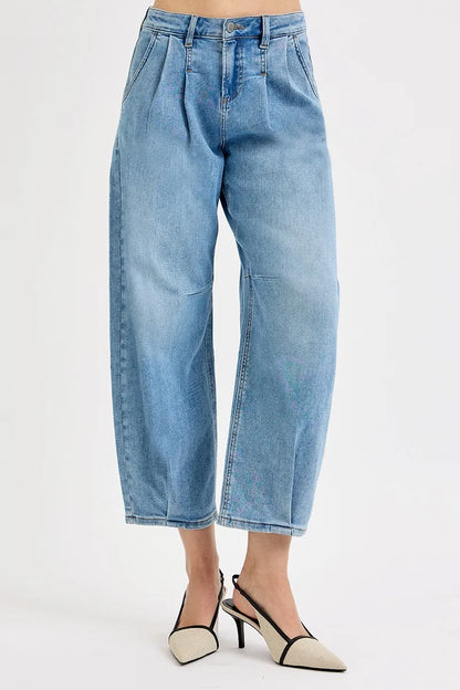 RISEN Full Size Mid Rise Fit Crop Wide Volume Leg Jeans Plus Size - Farnelli