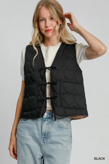 Umgee Heart Quilted Tie-Front Vest - Farnelli