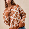 BiBi Flower Pattern Long Sleeve Sweater - RUST/IVORY