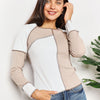 Double Take Color Block Exposed Seam Top - Khaki