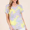 BOMBOM Floral Short Sleeve T-Shirt - Lilac-Yellow