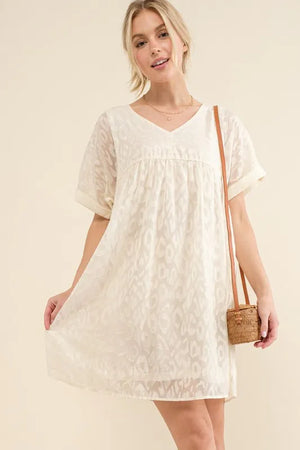 And The Why Woven Leopard Baby Doll Roll-Sleeve Casual Dress - Farnelli