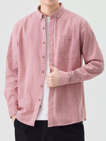 Men's Full Size Casual Striped Corduroy Shirt Plus Size - Farnelli