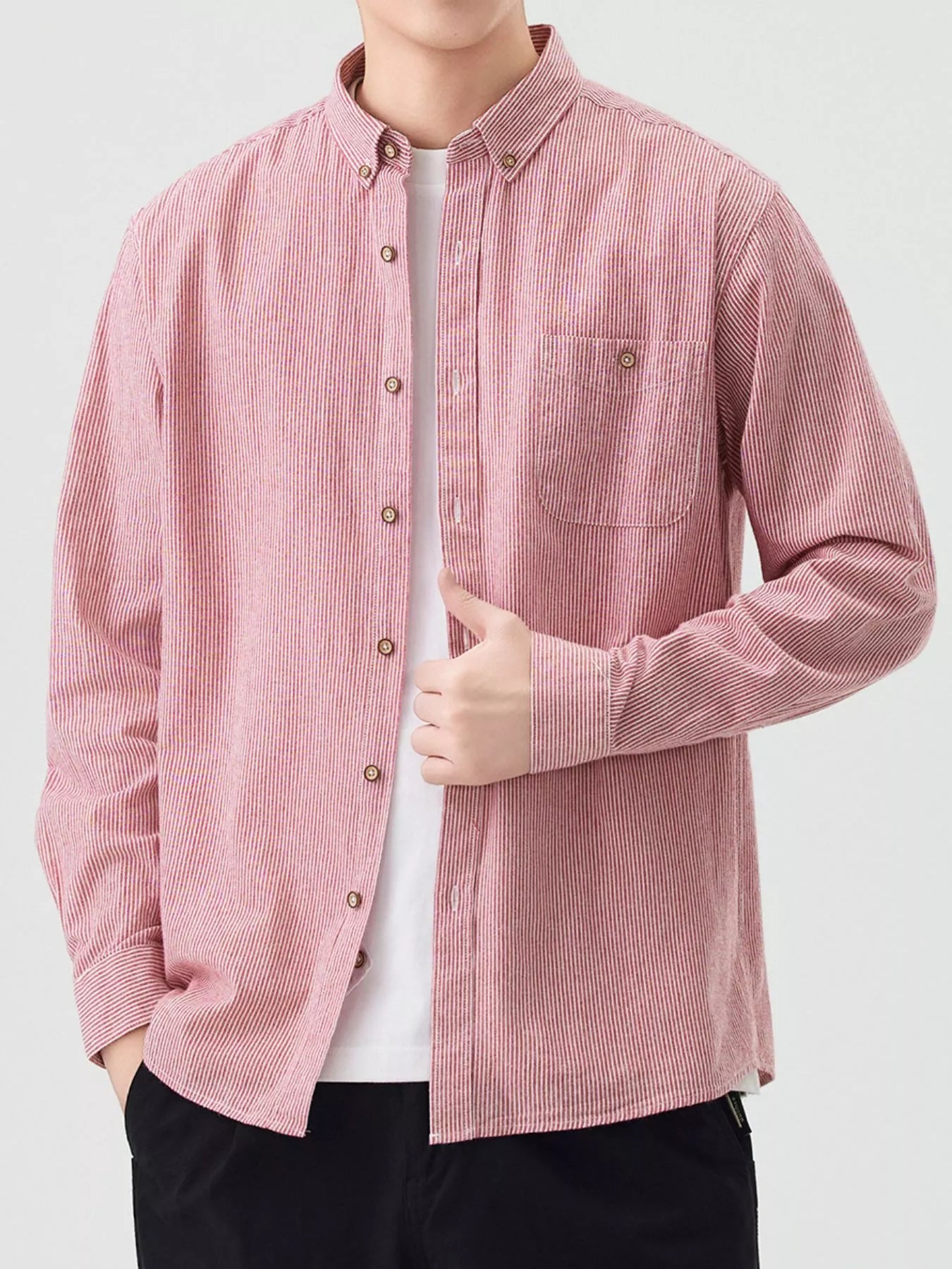 Men's Full Size Casual Striped Corduroy Shirt Plus Size - Farnelli