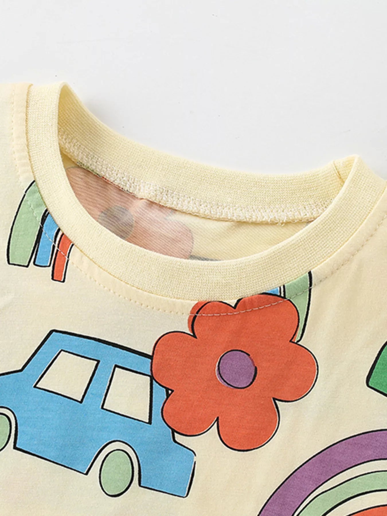 Children's Cartoon Car & Rainbow Print Short Sleeve T-Shirt - Farnelli