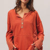 BiBi French Terry Knit Side Block Buttoned Henley Top - RUST