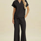 Double Take Full Size Collared Neck Short Sleeve Top and Pants Set - Farnelli