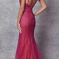 Juliet 271 Glitter Mesh Fitted Evening Gown