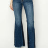RISEN Full Size High Rise Side Shadow Seam Detail Slit Flare Jeans - Dark