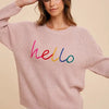 Annie Wear HELLO Embroidered Raglan Sleeve Sweater - Mauve