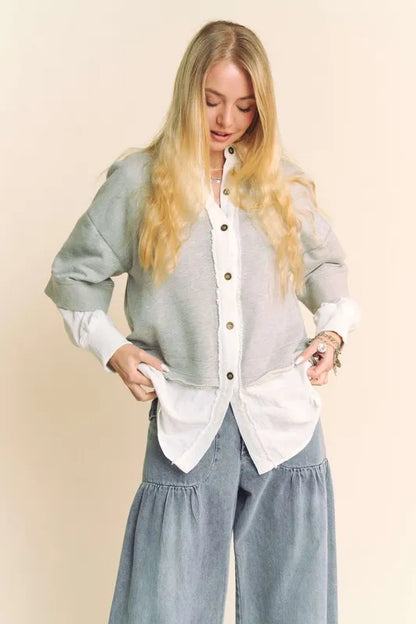 Davi & Dani Faux Layered French Terry Contrast Top - Farnelli