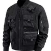Men's Plus Size Multi-Pocket Tactical Bomber Jacket - Black