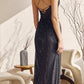 Juliet 273 Long Sequin Gown with V-neck and Slit