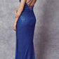 Juliet 273 Long Sequin Gown with V-neck and Slit