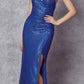 Juliet 273 Long Sequin Gown with V-neck and Slit