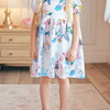 Children's Floral Print Peter Pan Collar Puff Sleeve Dress - Multicolor