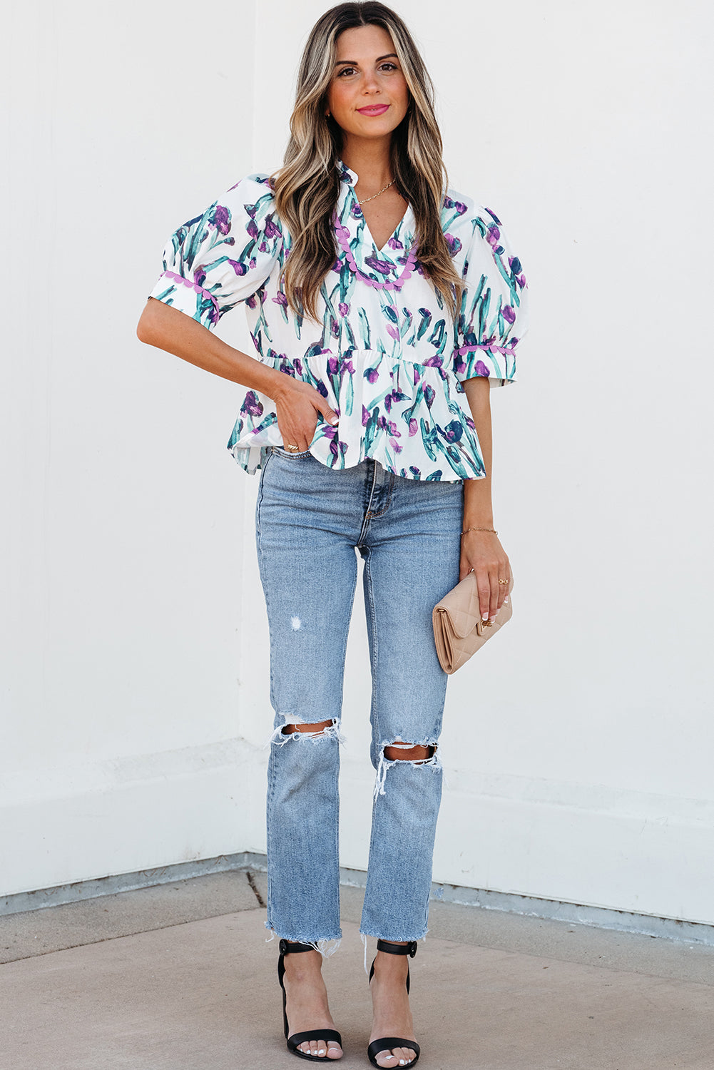 Raelyn Floral Ricrac Trim Top - Farnelli